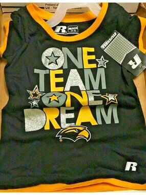 Girls Russell USM Southern Miss Eagles Shirt XS (4-5) Black Gold 1 Team 1 Dream